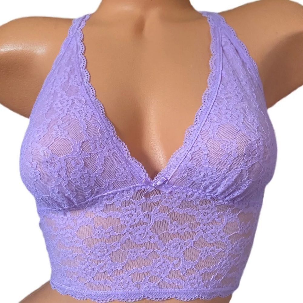 Victoria’s Secret Long line Racerback sexy sheer lace bralette purple Small